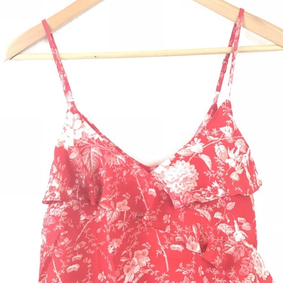 LUCKY BRAND Tank Top Red White Silk Floral Cami Ruffle Accent Top - Picture 5 of 8